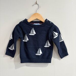 Jacadi Baby Sweater Unisex 12M Navy Sailboat Knit Preppy Cute